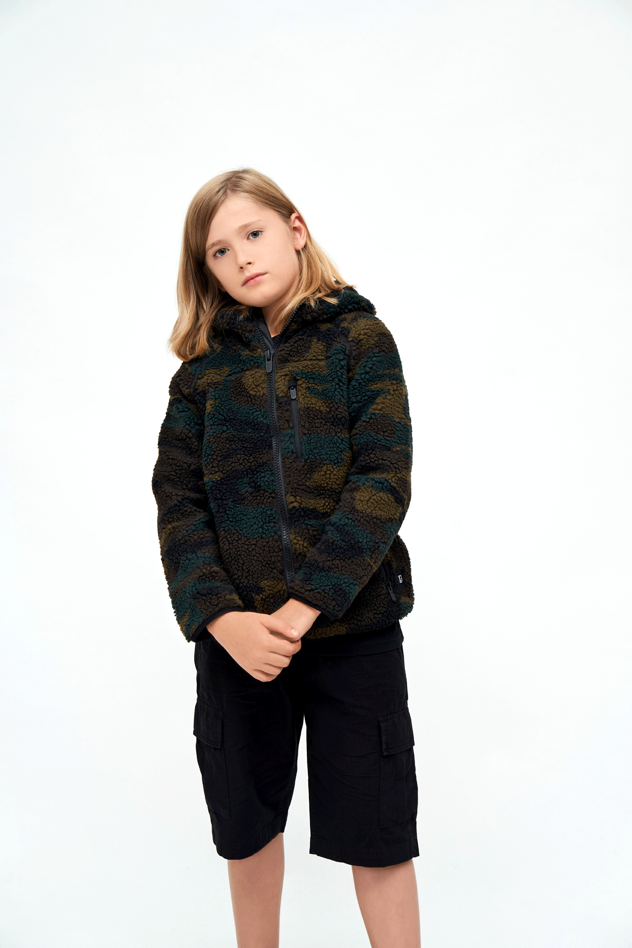 Kids Teddyfleecejacket hood woodland